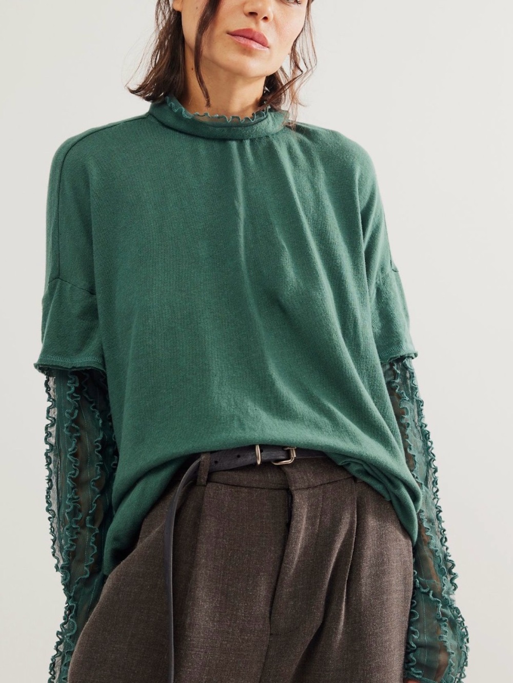 Alpine Trail Ruffle Trim Long Sleeve Top XS